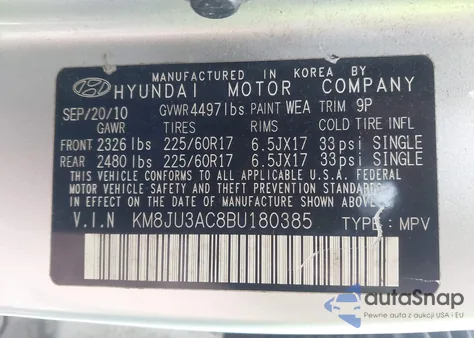 2011 Hyundai Tucson Gls from USA, damaged, VIN KM8JU3AC8BU180385